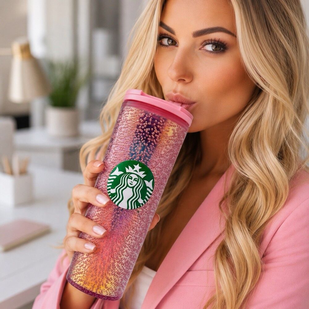 Starbucks Tumbler Pink Bubble Twist Lid Cold Cup 16oz Reusable Travel Cup
